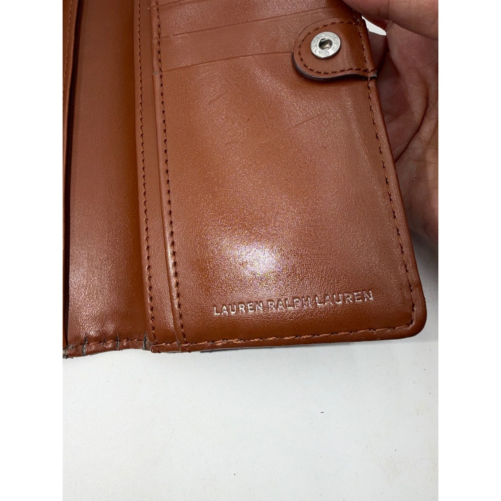 Lauren Ralph Lauren Blue Leather Slim Bifold Wallet Cognac Interior Silver Logo - Picture 5 of 10